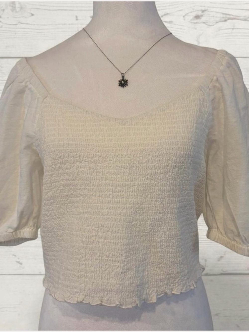 American Eagle Outfitters white Smocked Puff-Sleeve Blouse